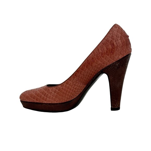 Elie Tahari Mika Antiqued Rose Python Platform Pumps | Luxury Minimalist 37/6.5 - Picture 4 of 16